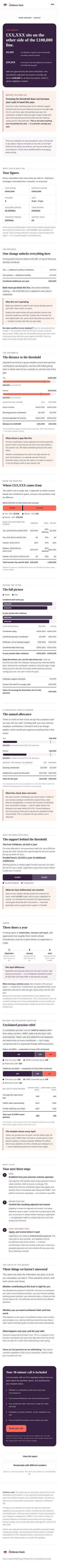 A sample of the personalised Childcare Hack report